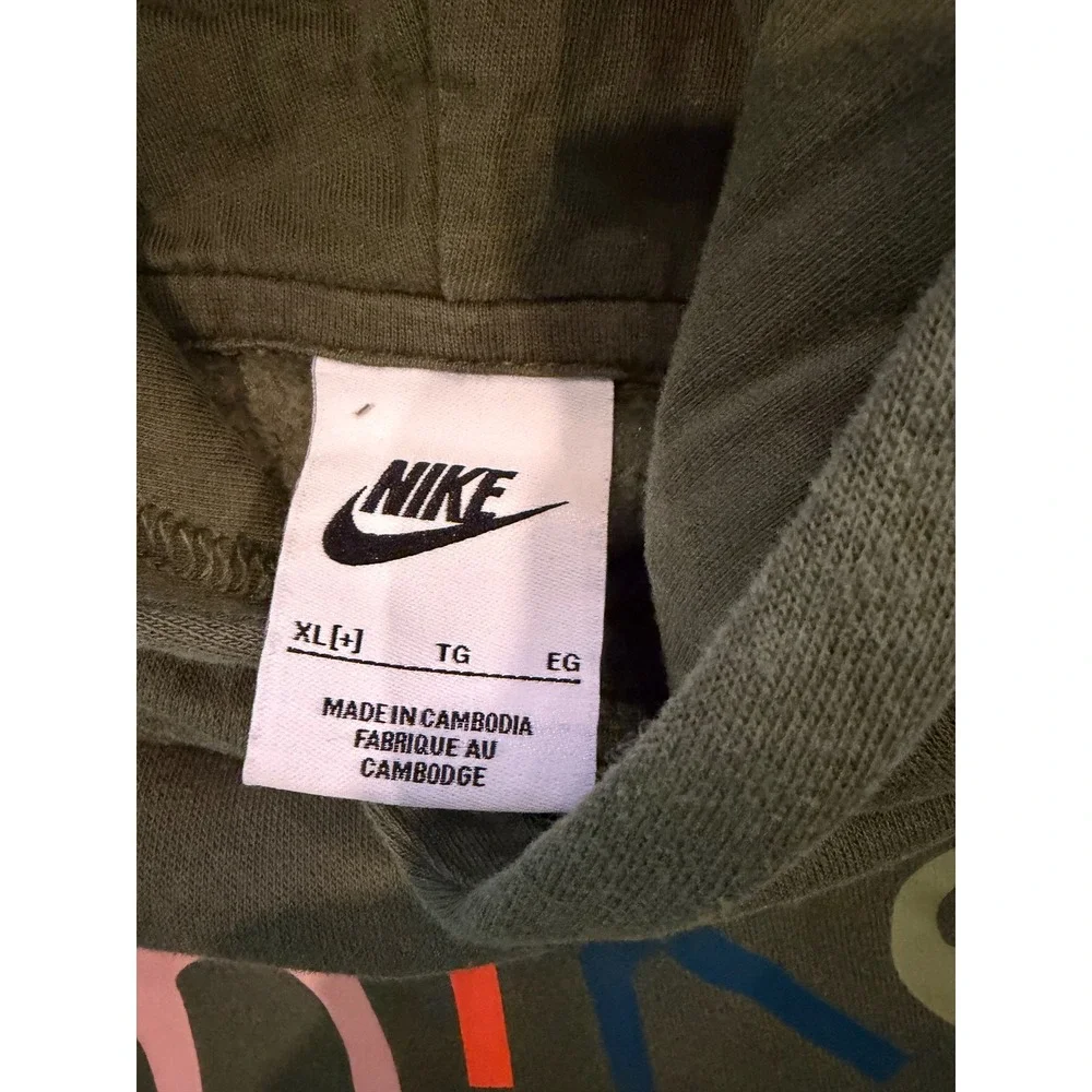 Nike‎ Hoodie Mens Medium Green Multicolor Spellout Pullover Sweatshirt